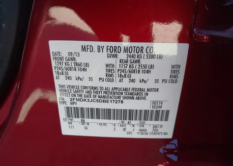 2013 Ford Edge Sel из США, поврежденный, VIN 2FMDK3JC5DBE17278